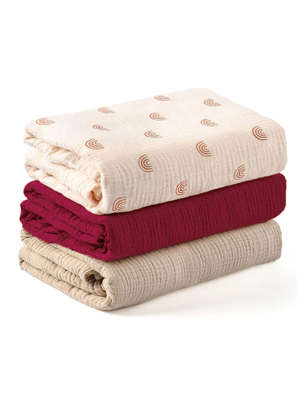 3-Piece Muslin Receiving Blanket Set for Newborn Care, Soft Breathable Baby Wraps with Printed and Solid Design Options in 120 x 100 or 80 x 65 cm