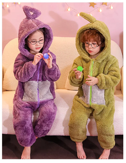 Teletubbies Hooded Onesie Costume for Kids and Adults, Soft Long-Sleeve Character Jumpsuit for Cosplay, Halloween and Family Dress-Up