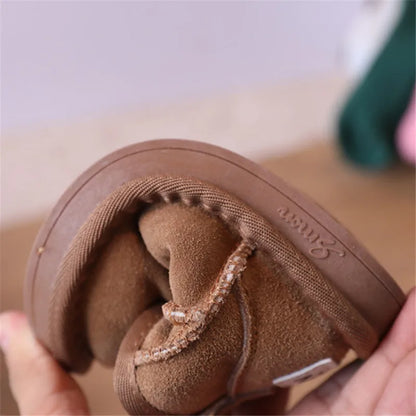 Toddler Plush Winter Booties with Contrast Stitching and Rear Pull Tabs, Camel, Black or Army Green Short Boots for Boys and Girls, Sizes 18-25