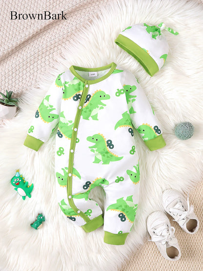 Bear Print Infant Romper with Long Sleeves and Front Fastenings, Contrast Trim and Footless Cuffs for Everyday Baby Outfits, Sizes 1-18 Months