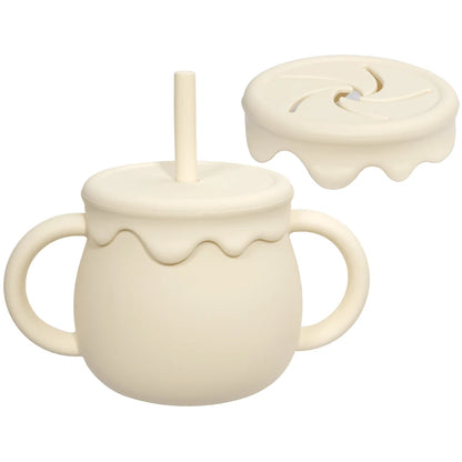 Two-Handle Toddler Straw Cup with Rounded Body and Wavy-Edge Lid, Portable Baby Drinkware and Snack Container Options for Supervised Use