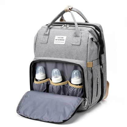 Diaper Bag Backpack with Fold-Out Changing Station, Large Capacity Baby Essentials Organizer with Bottle Pockets and Changing Mat for Parents