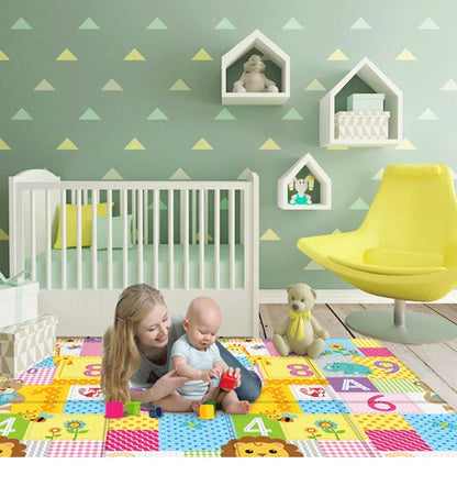Foldable Baby Activity Mat with Double-Sided Prints, LDPE Padded Wipe-Clean Floor Surface and Carry Bag for Supervised Tummy Time and Toddler Play