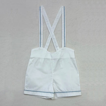 Matching Sibling Clothes with Classic Blue Trim, Shirts, Shorts, Overalls, Dresses and Cardigan Options for Baby Boys, Girls and Kids