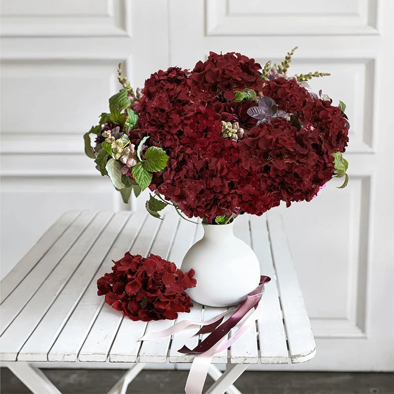 Silk Hydrangea Flower Heads, 25-Piece Artificial Flowers with Flexible Stems for DIY Wedding Centerpieces, Baby Shower and Home Party Decor