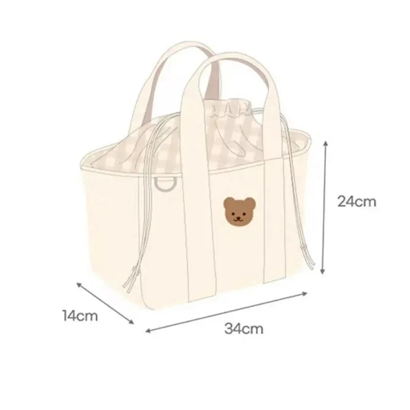 Diaper Tote Bag with Bear Motif, Carry Handles and Shoulder Strap, Baby Essentials Handbag for Moms and Dads, Everyday Outings and Nursery Organization