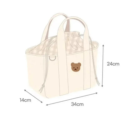 Diaper Tote Bag with Bear Motif, Carry Handles and Shoulder Strap, Baby Essentials Handbag for Moms and Dads, Everyday Outings and Nursery Organization
