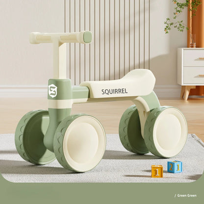 Toddler Four-Wheel Ride-On Bike in Green or Orange with Pedal-Free Design, Straight Handlebars and Shaped Seat for Supervised Play