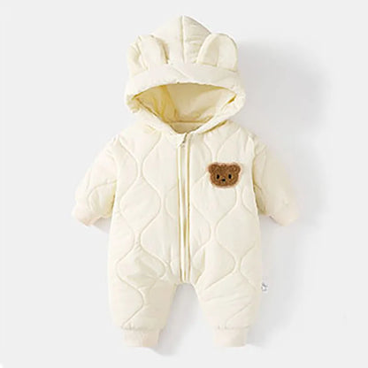Winter Baby Bear Snowsuit, Quilted Hooded One-Piece with Plush Lining, Front Zipper and Ribbed Cuffs for Infant Boys and Girls
