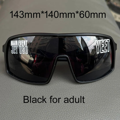 YEET Graphic Sunglasses with Jey Uso Main Event Lettering, Colorful Shield-Style Fan Shades in Children's and Adult Options for Party Outfits