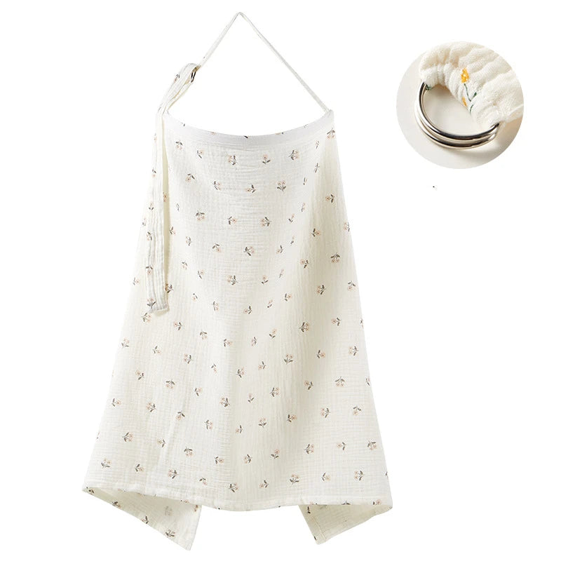 Cotton Nursing Cover with Adjustable Metal Buckle, Breathfeeding Privacy Shawl in Floral, Leaf and Leopard Prints for Moms on the Go