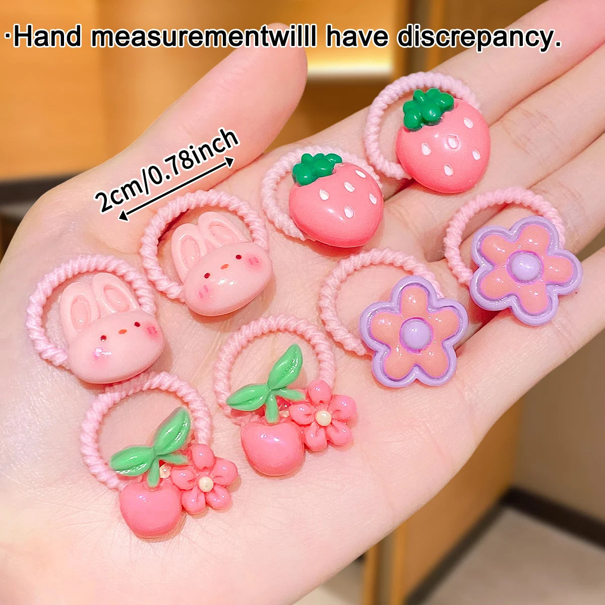 Cartoon Hair Ties for Girls, 40-Piece Pastel Elastic Ponytail Holder Set with Fruit, Flower and Animal Charms for Everyday Outfit Styling