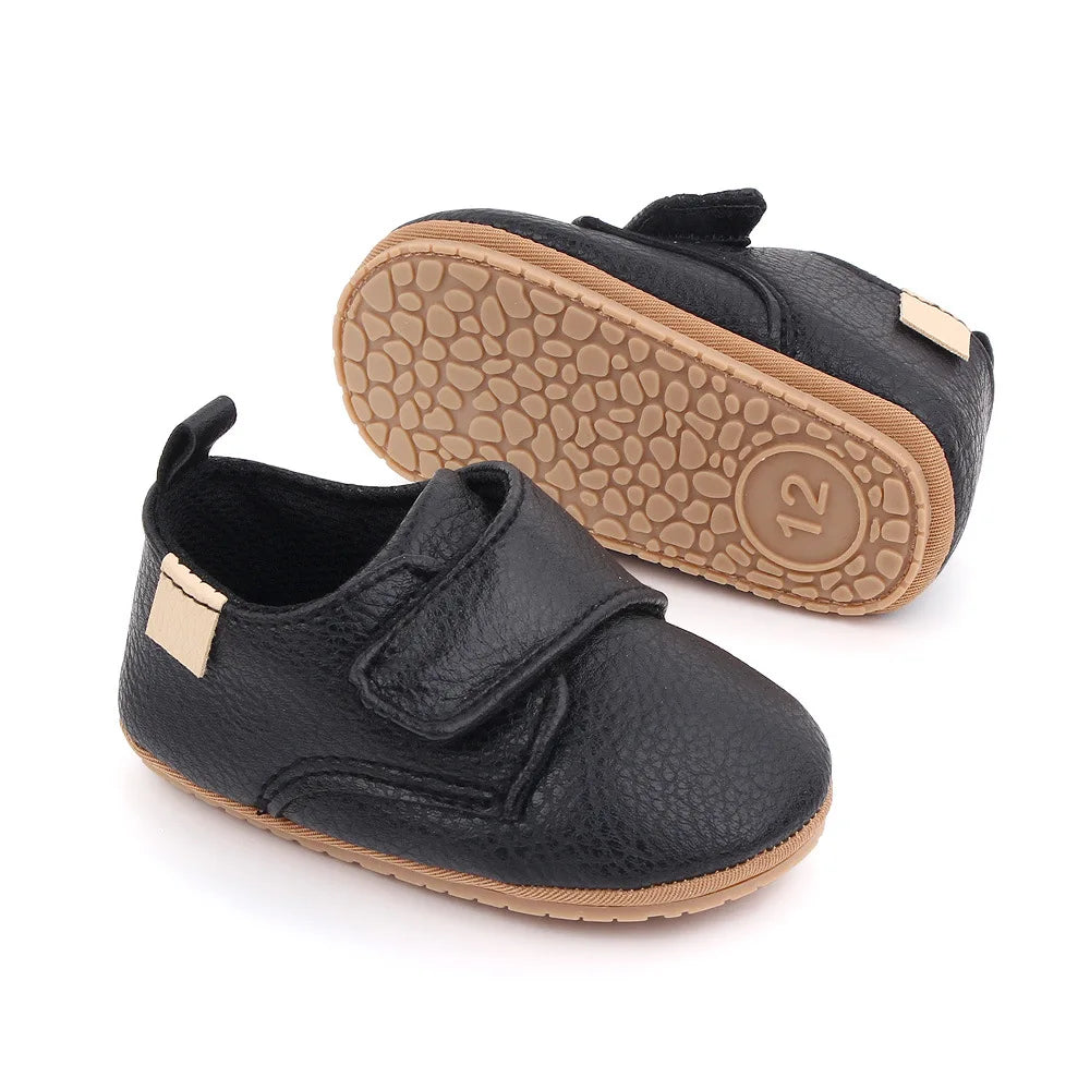 Baby Strap Shoes with Rounded Toes and Heel Pull Tabs, Solid Color Moccasin-Style Footwear for Infant Boys and Girls Everyday Outfits