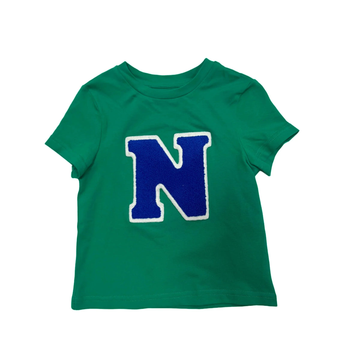 Green Polo Kids Outfits with Navy Letter Patch, Coordinating Girls Dresses, Boys Shirts and Shorts and Baby Girl Set Styles for Family Photos