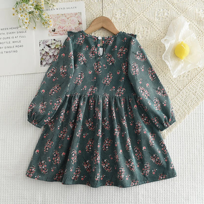 Toddler Girls Floral Dress with Oversized Collar and Long Sleeves, Bear Leader Outfit in Sizes 2T–6T for Spring, Fall and Family Photos