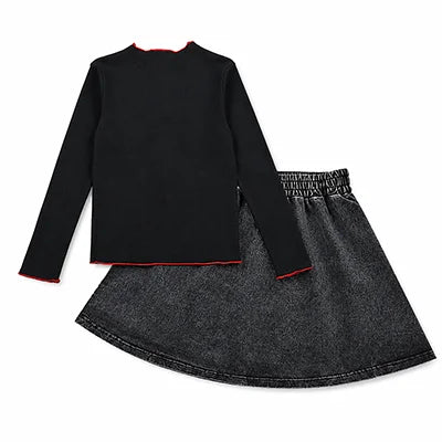 Black Denim Family Matching Outfits with Embroidered Details, Girls Dresses and Skirts, Boys Shirts and Baby Sets for Sibling Photos