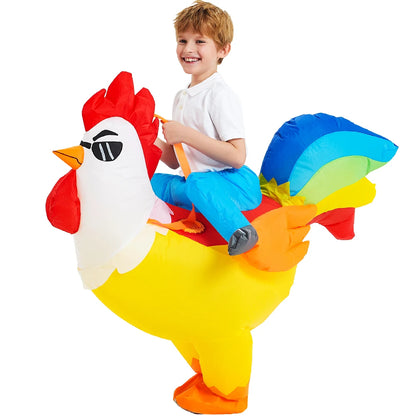Inflatable Dinosaur Costume for Kids, Ride-On Style Dress-Up Outfit with Fan for Halloween, Birthday Parties and Holiday Cosplay