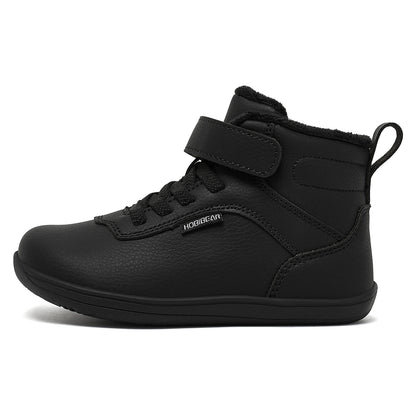 Winter Barefoot High-Top Shoes for Kids by HOBIBEAR, Wide Toe Box, Faux Fur Lining, Zero-Drop Rubber Sole and Adjustable Hook-and-Loop Strap