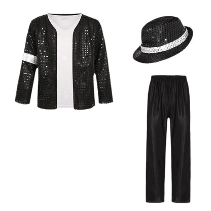 Kids Dance Star Costume Set, Metallic Shiny Retro 80s and 90s Stage Outfit for Boys and Girls, Cosplay and Party Dress-Up in Sizes M–XXXL
