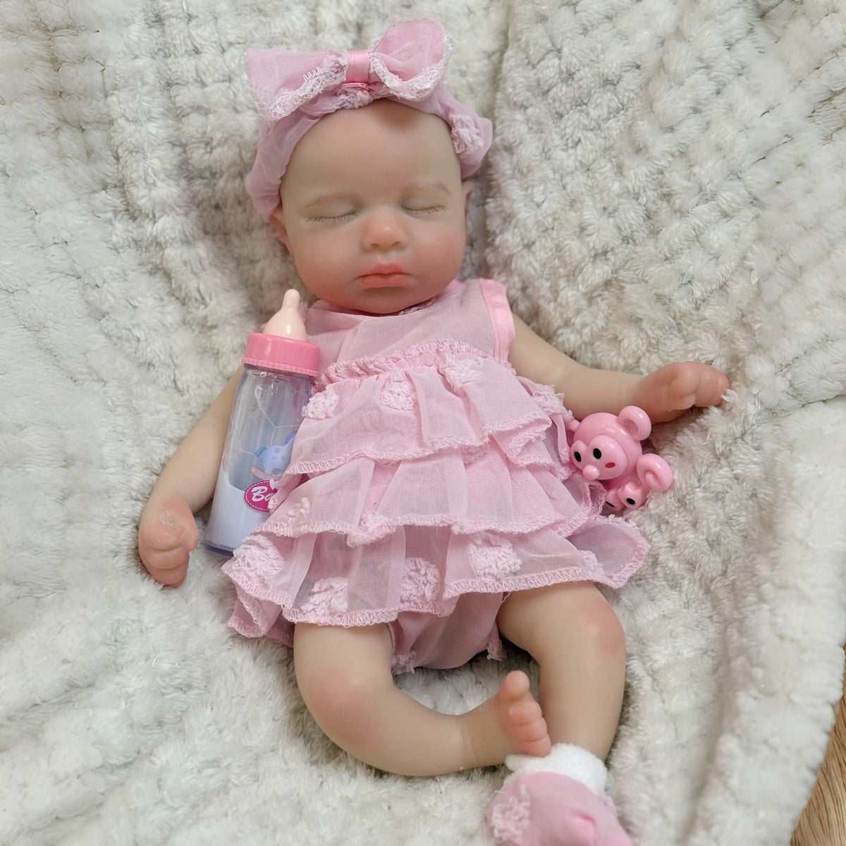 Mini Silicone Reborn Baby Doll LouLou, 12–13 Inch Sleeping Boy or Girl with Painted Finish, Open-Mouth Design, Outfit, Bottle and Boxed Certificate