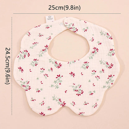 Floral Cotton Baby Bibs 5-Pack with Scalloped Edges, Korean-Style Newborn Drool Bib Set for Boys and Girls, Feeding and Baby Shower Gifts