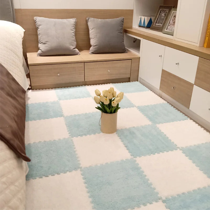 Plush Carpet Puzzle Mat, 20-Piece Interlocking EVA Foam Floor Tiles in Two-Color Options, 30 x 30 x 1 cm Squares for Nursery and Kids Rooms