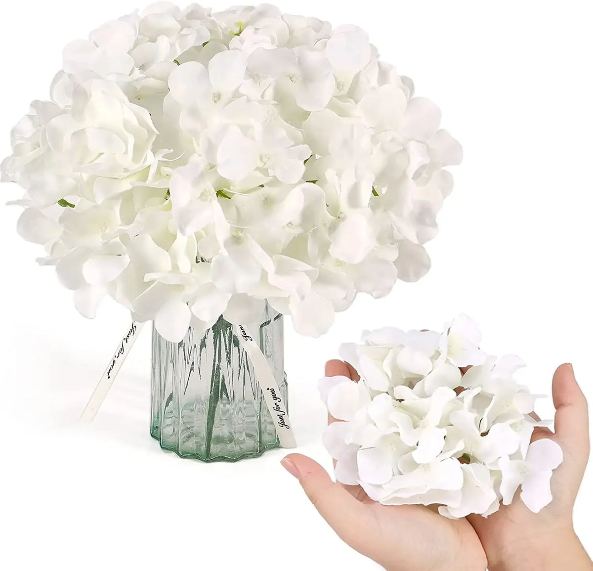 Artificial Hydrangea Flower Heads, 50-Piece Silk-Fabric Floral Set with Stem or Leaf Options for DIY Wedding Centerpieces, Baby Showers and Home Decor