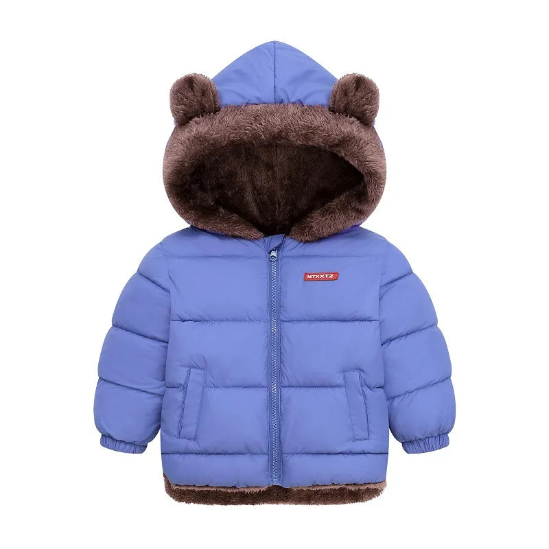 Toddler Winter Puffer Coat with Bear Ear Hood, Plush-Look Trim and Front Zipper, Padded Jacket for Boys and Girls Sizes 2T–6T