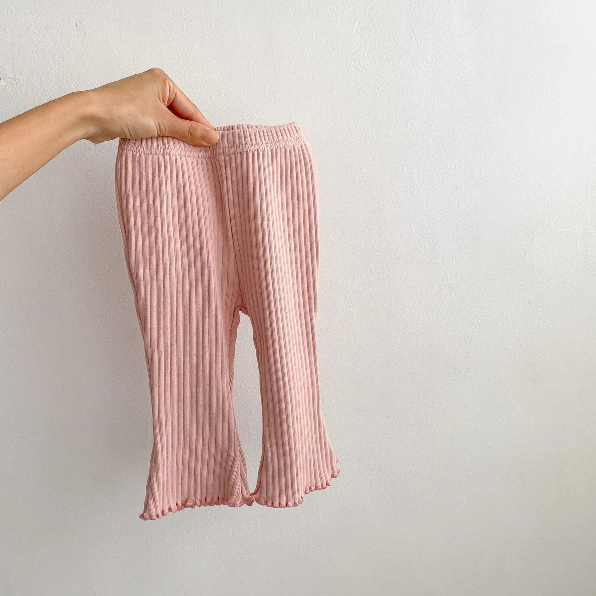 Baby Ribbed Flare Pants for Boys and Girls, Solid Color Pull-On Trousers with Flared Hems in Four Colors, Sizes 6–9M to 4T for Everyday Outfits