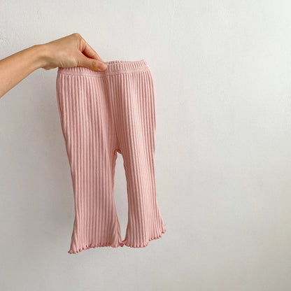 Baby Ribbed Flare Pants for Boys and Girls, Solid Color Pull-On Trousers with Flared Hems in Four Colors, Sizes 6–9M to 4T for Everyday Outfits