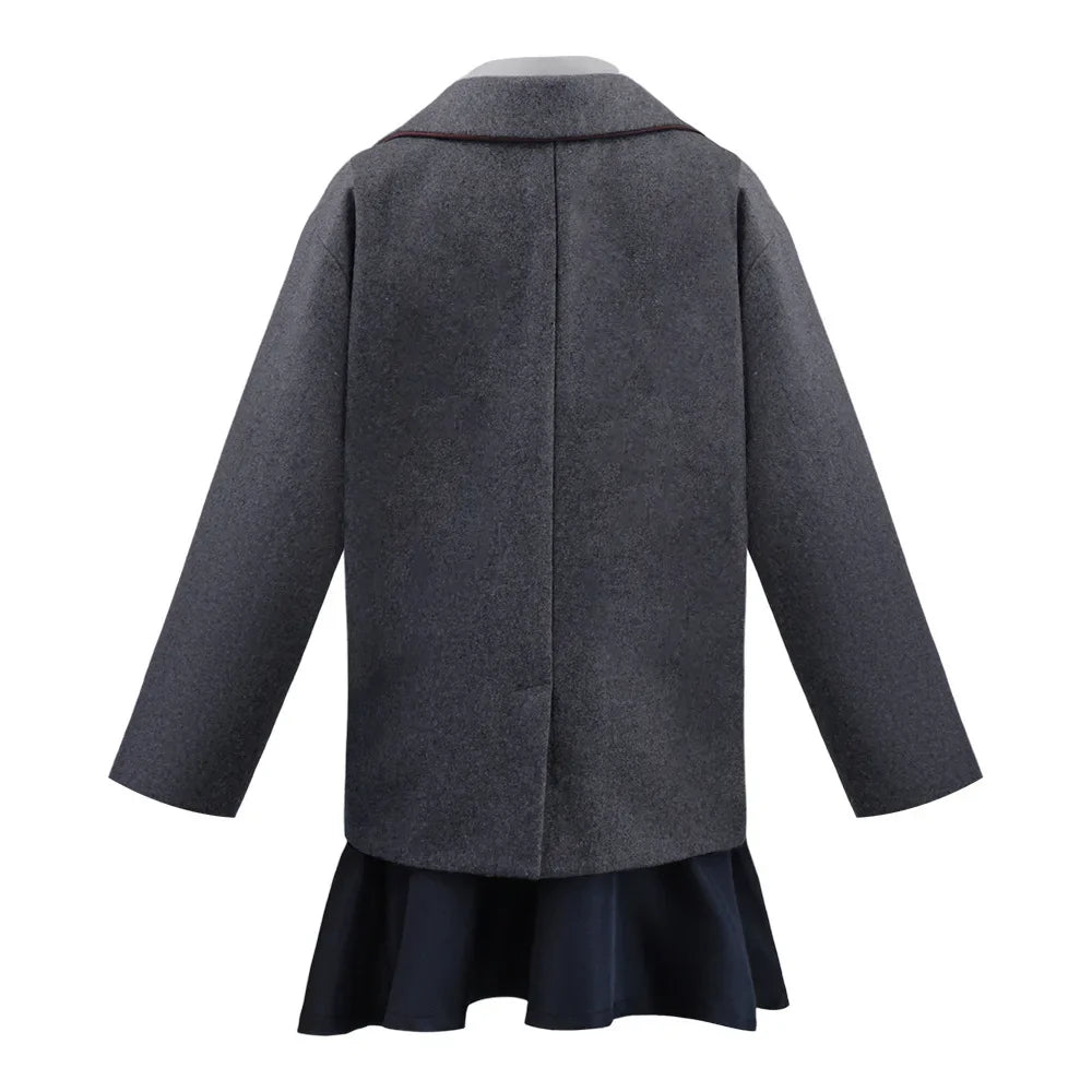 Matilda School Uniform Costume for Girls and Women, Grey Blazer and Dark Skirt with Striped Tie for Musical Cosplay and Halloween Parties