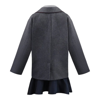 Matilda School Uniform Costume for Girls and Women, Grey Blazer and Dark Skirt with Striped Tie for Musical Cosplay and Halloween Parties