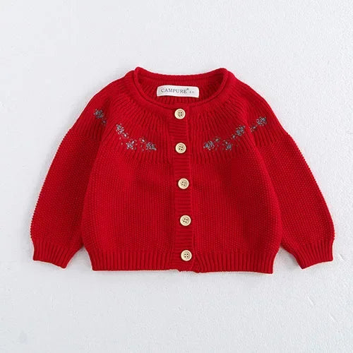 Infant Girl Sweater Cardigan with Long Sleeves, Button-Front Knit Layering Coat in Multiple Styles for Fall Outfits, Sizes 3M to 3T