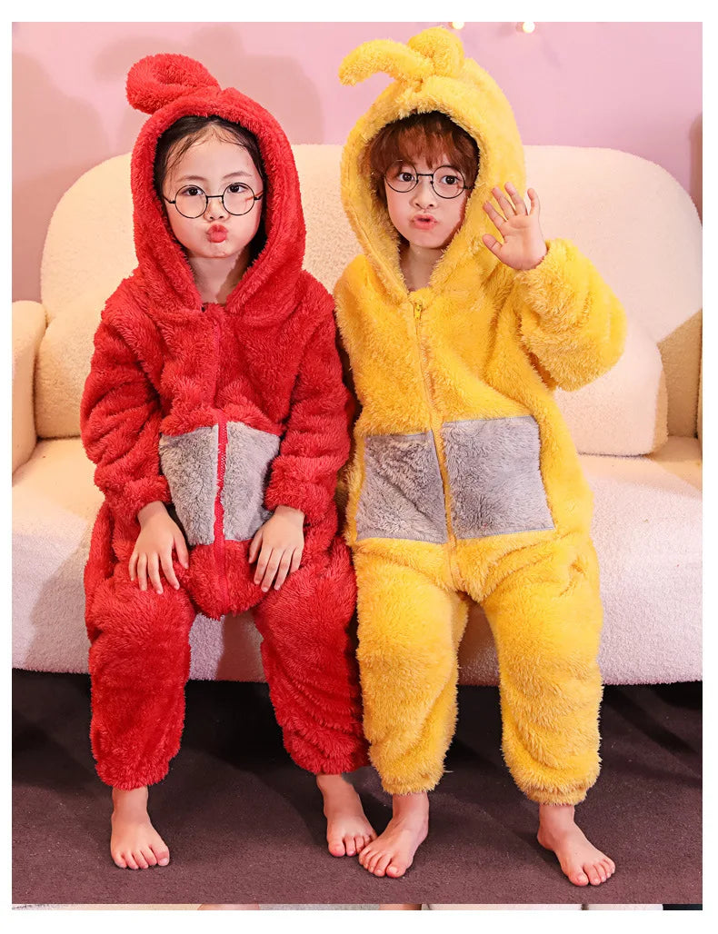 Teletubbies Hooded Onesie Costume for Kids and Adults, Soft Long-Sleeve Character Jumpsuit for Cosplay, Halloween and Family Dress-Up