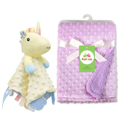 Personalized Minky Baby Blanket and Animal Lovey Options with Custom Name Embroidery, Textured Dot Keepsake for Boys and Girls and Baby Shower Gifts