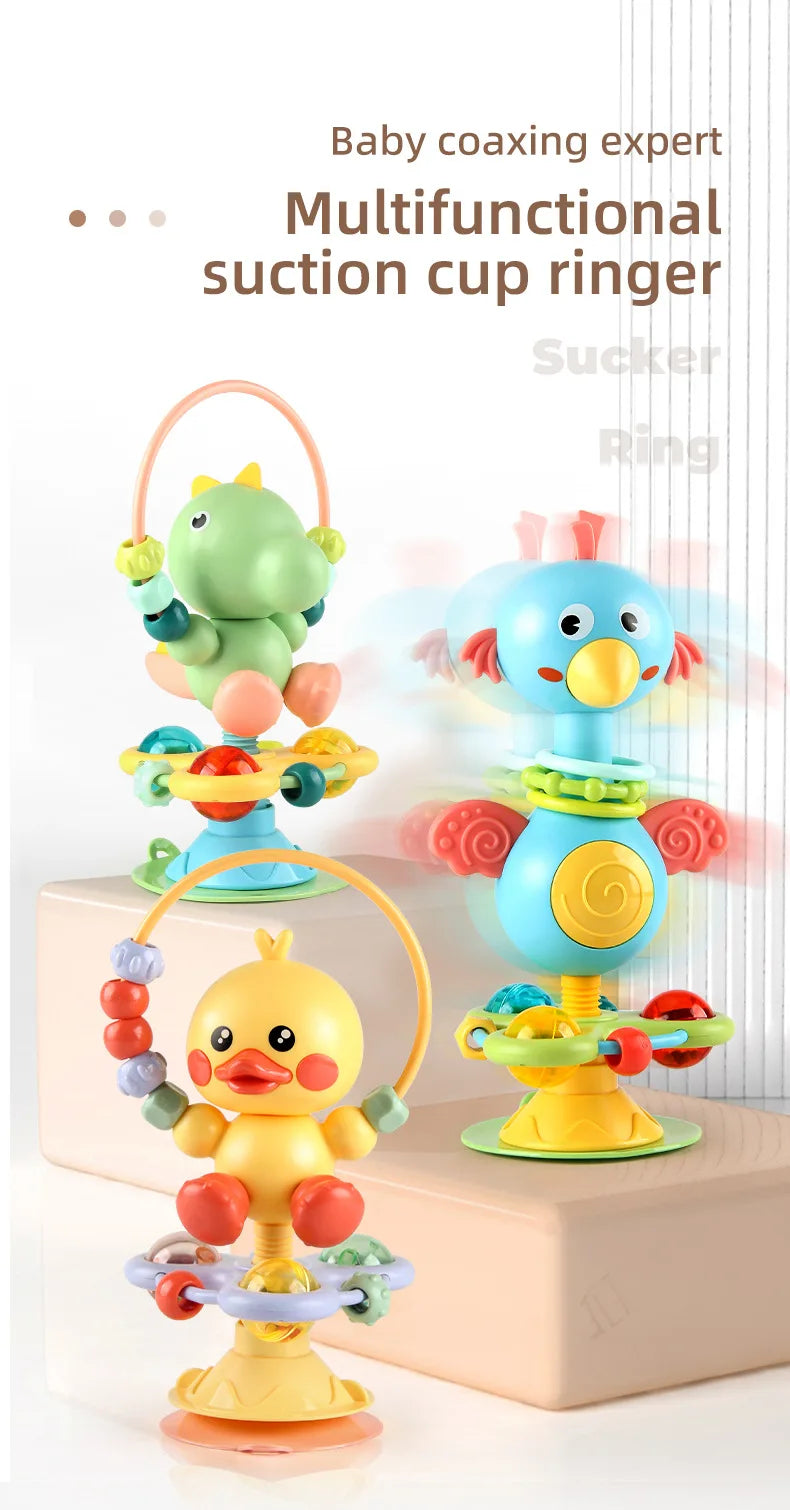 Animal Suction Activity Toy with Colorful Beads and Rattle Rings, Cartoon Tabletop Play Accessory for Supervised Reaching and Hands-On Exploration