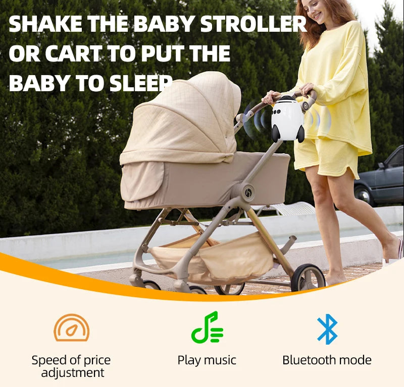 Rechargeable Stroller Rocker with White Noise and Bluetooth, Portable Automatic Pram Rocking Accessory with Adjustable Speed and USB-C Charging