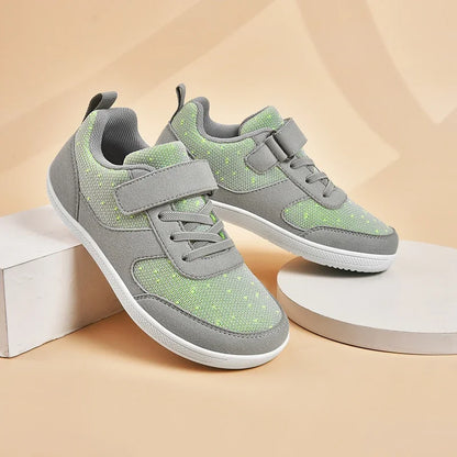 Kids Breathable Mesh Walking Shoes with Wide Toe Design, Hook-and-Loop Strap and Textured EVA Soles in Blue, Black, Pink or Grey