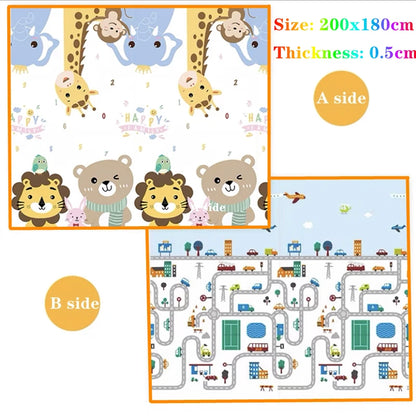 Oversized Baby Floor Play Mat 200 x 180 cm, Double-Sided Animal Print EVA Foam Crawling Rug with 4-5 mm Padding for Supervised Family Activities