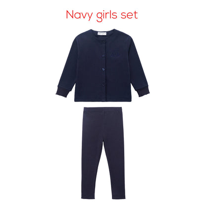 Jersey Sibling Matching Outfits in Gray and Navy, Long Sleeve Girls Maxi Dress and Embroidered Boys Set Options with Cotton Rayon Stretch Blend