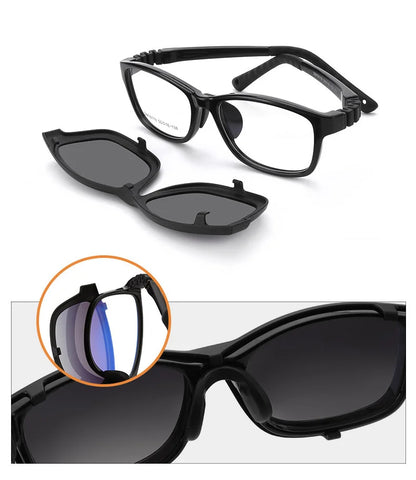 Kids Clip-On Sunglasses by Ralferty, 2-in-1 Children's Eyeglass Frame with Polarized Sun Clip for Everyday Outings and Family Travel