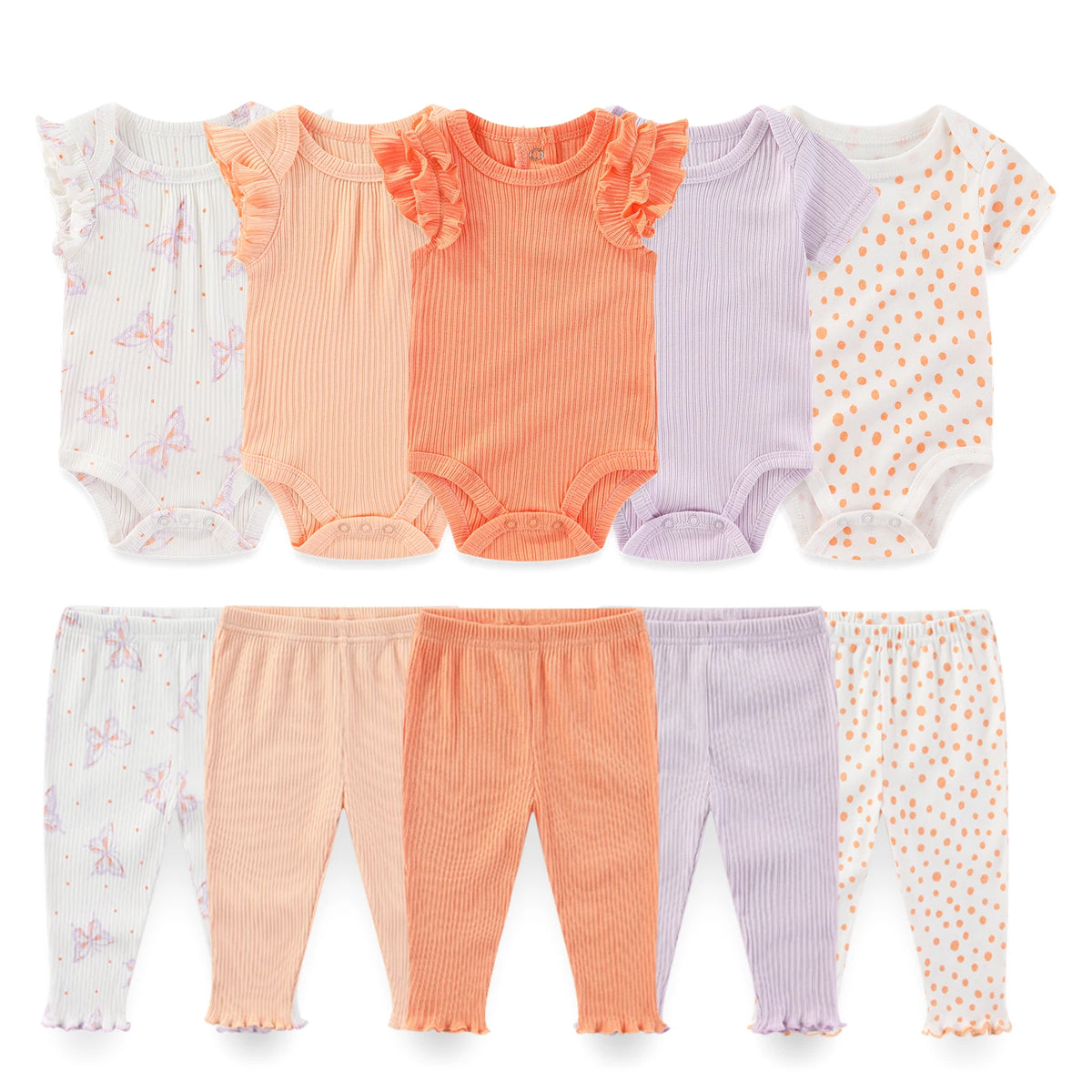 Baby Bodysuit and Pants Set, 10-Piece Kiddiezoom Infant Clothing Bundle with Short-Sleeve Tops for Boys and Girls, Sizes 3M-12M