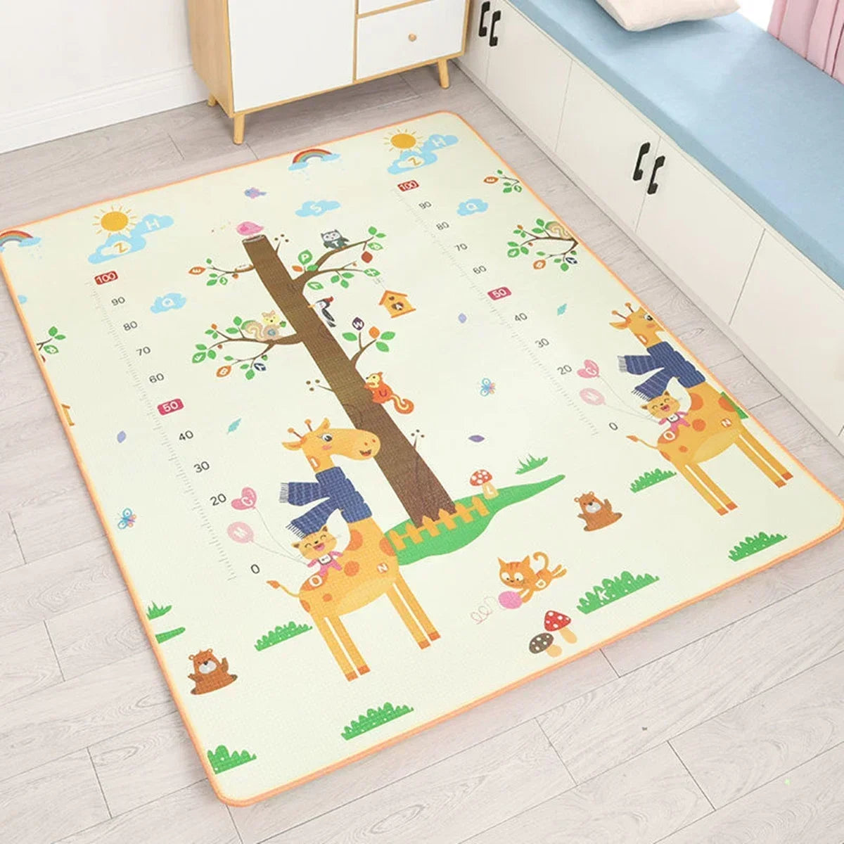 Double-Sided Baby Floor Mat with Animal and Scene Prints, Foldable Foam Crawling Rug in Five Size and Thickness Options for Supervised Play