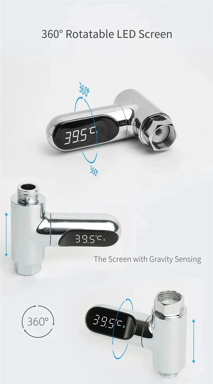 Inline Shower Water Thermometer with Large LED Temperature Display, First or Second Generation Options for Parent-Managed Bath Preparation