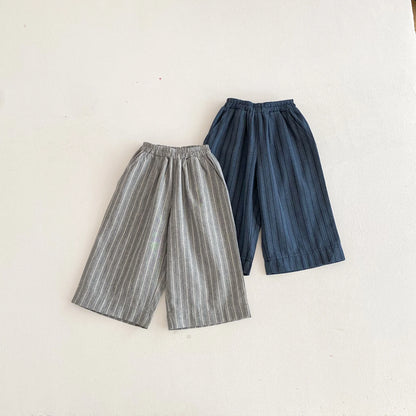 Cotton Toddler Striped Pants with Pull-On Elastic Waist, Relaxed Long Trousers for Boys and Girls in Six Colors, Sizes 12-24M to 5-6Y