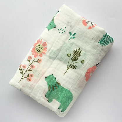 Printed Cotton Muslin Receiving Blanket for Babies with Space, Animal and Floral Designs, Approx. 120 x 120 cm Square Wrap with Smaller Mountain Option