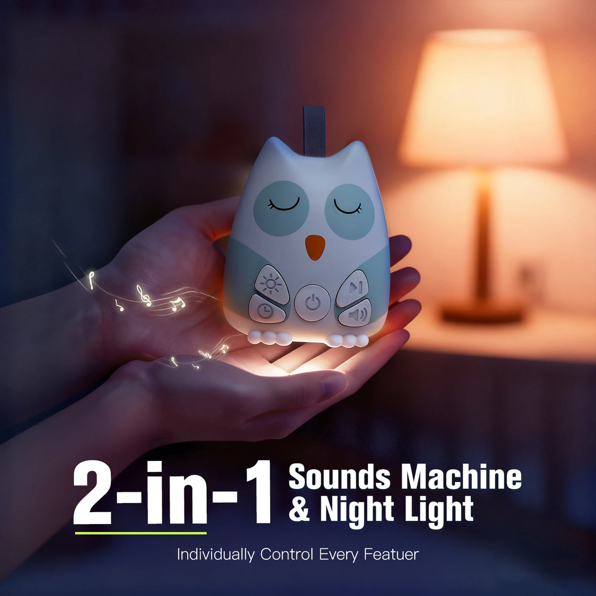 Owl Baby Sound Machine with Cry Sensor, 30 Soothing Sounds, Breathing Night Light and 30/60/90-Minute Timer, USB-C Rechargeable for Nursery & Travel