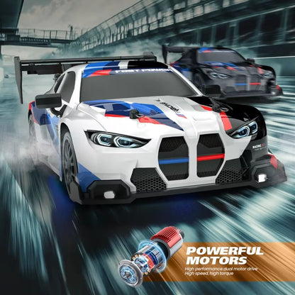 RC Drift Racing Car with 4WD, 2.4GHz Proportional Remote Control, LED Lights and Replaceable Racing and Drift Tires for Kids and Adults