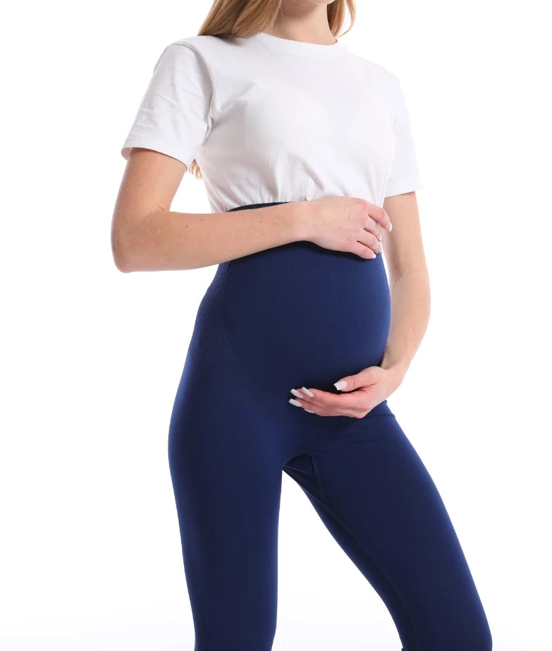Stretch Maternity Leggings with High Waist Belly Panel, 90% Nylon and 10% Spandex Pregnancy Pants with Shorts and Thickened Style Options