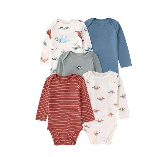Baby Long Sleeve Bodysuits 5-Pack in Cotton, Everyday One-Piece Clothing Set for Infant Boys and Girls in 6 to 24 Month Sizes
